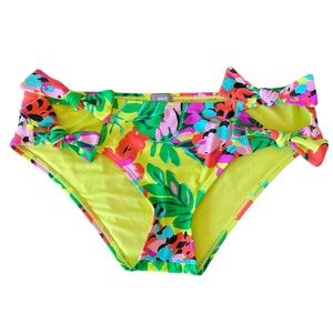 Aerie Swim Hipster Bright Tropical Print Bikini Bottoms w/ Bows